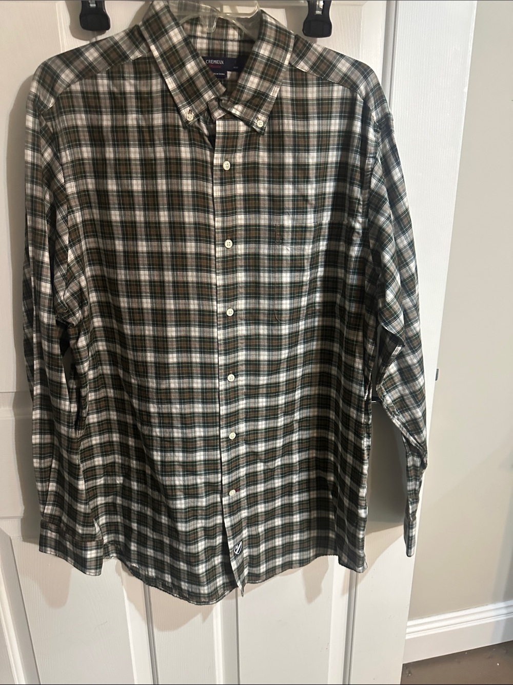 Men's Plaid Button-Down Shirt - Green & White & brown